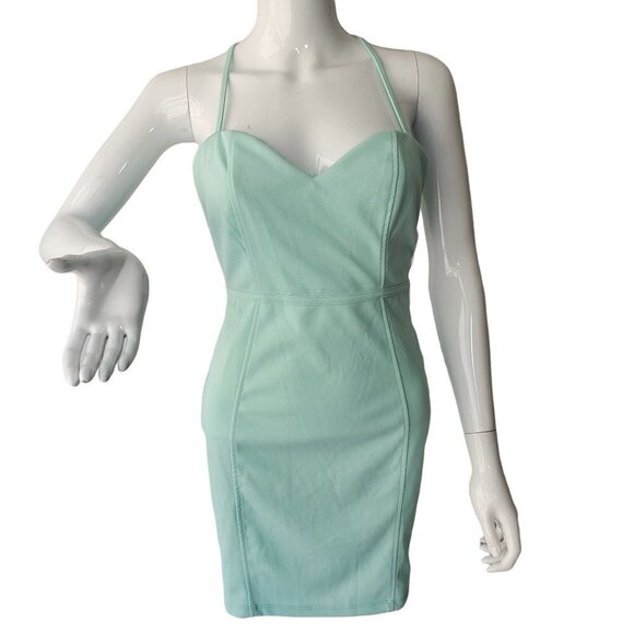 Tobi Strappy Open Back Mini Sheath Dress Green Aqua Poly Spandex Women Small NWT - Picture 1 of 10
